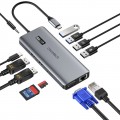 Adapteris USB C → 2xHDMI + 2xUSB 3.0 + 2xUSB 2.0 + USB C (100W) + VGA + AUX + RJ45 pilkas (grey) Choetech HUB-M26